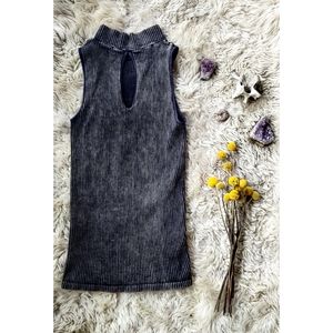 Free People Gray Wash Keyhole MockNeck Ribbed Tank
